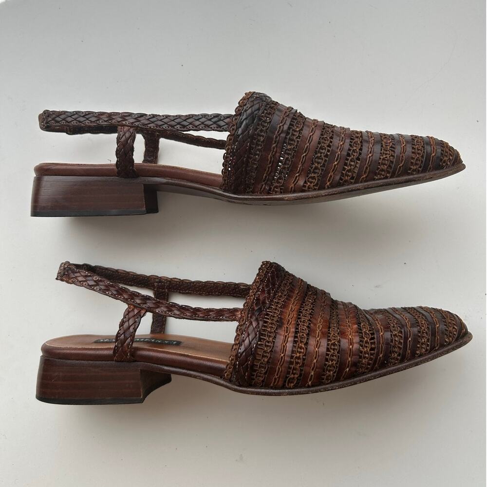 Vintage Sesto Meucci Woven Leather Slingback Sandals Brown - Made in Italy 8.5N - Picture 2 of 8